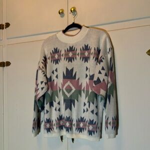 Aztec-Inspired Crewneck Sweater - Multicolor